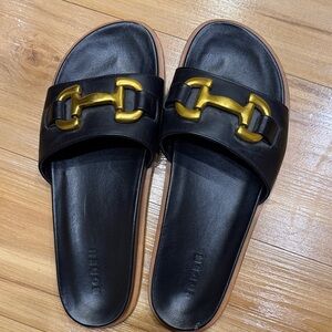 Boden Black Sandals with Gold Detail